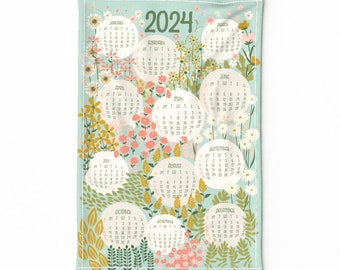 2024 Calendar Tea Towel - 2024 Garden by garabateo - Tea Towel Floral Nature Plants Colorful  Linen Cotton Canvas Tea Towel by Spoonflower