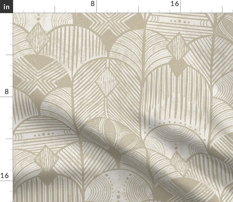 Panel de cortina con diseño geométrico sutil - Panel de cortina personalizado en tonos tierra Art Déco modernos - Arcos Art Déco neutros de misentangledvision - imagen 7