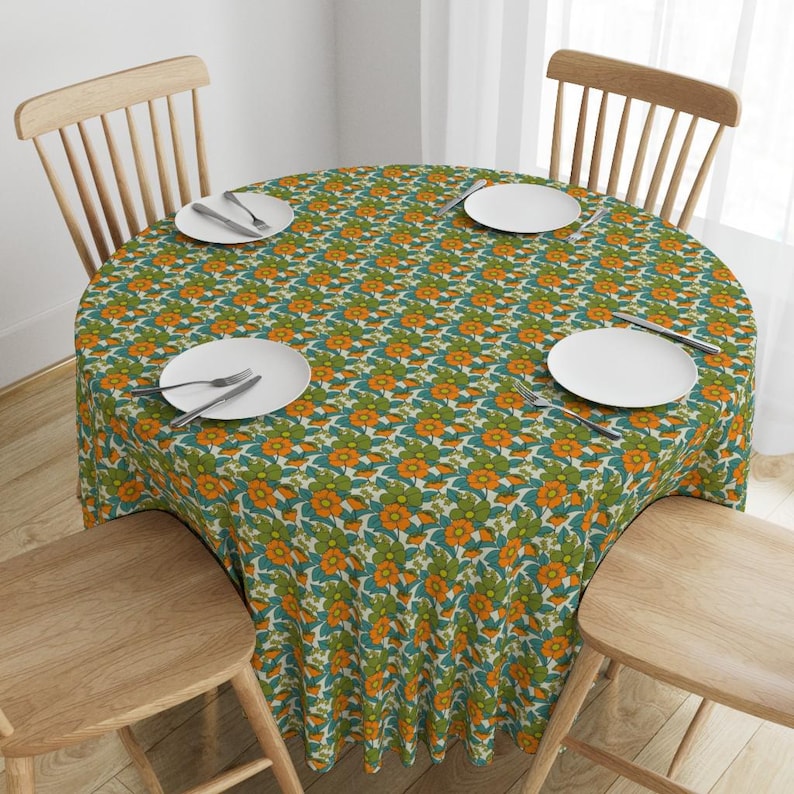 Retro Tablecloth - 70s Floral by morecandy_shop - Floral Hippie 70s 1970s Vintage Style Trending Cotton Sateen Tablecloth by Spoonflower image 5