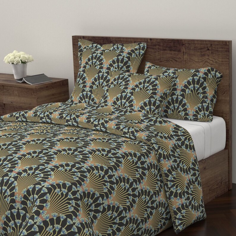 Art Deco Duvet Cover Papyrus Flowers By Inea Egyptian Egypt Fl Cotton Sateen Bedding Spoonflower