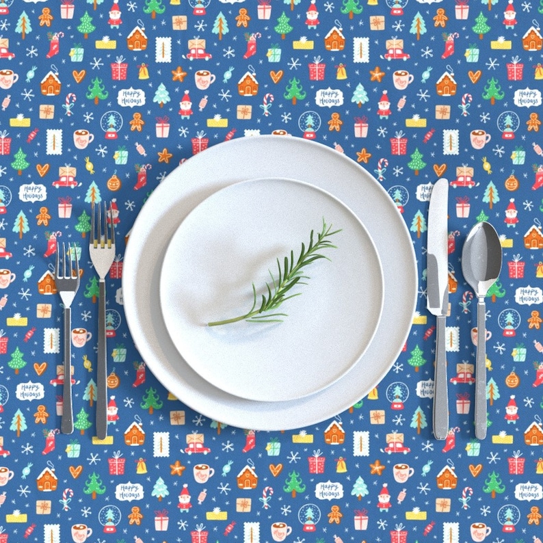 Winter Holiday Trees Santa Cotton Sateen Tablecloth by Spoonflower Christmas Tablecloth Winter Holidays Symbols by stolenpencil