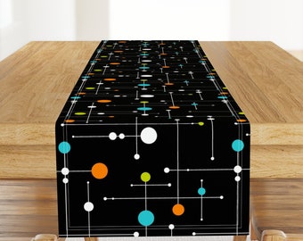 Space Age Table Runner - Ballastic de tonyanewton - Midcentury Modern Atomic Age Retro Black Cotton Sateen Table Runner de Spoonflower