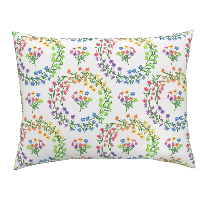 Floral Pillow Sham Rainbow Daisy Wreaths On White by eclectic/_house Colorful Wreaths Cotton Sateen Pillow Sham Bedding by Spoonflower