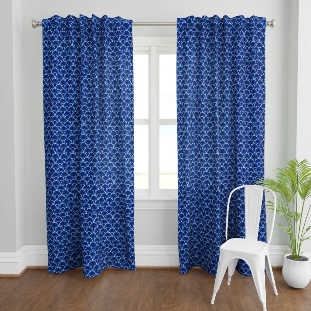 Indigo Scallops Curtain Panel Scalloped Shibori by J9design Etsy