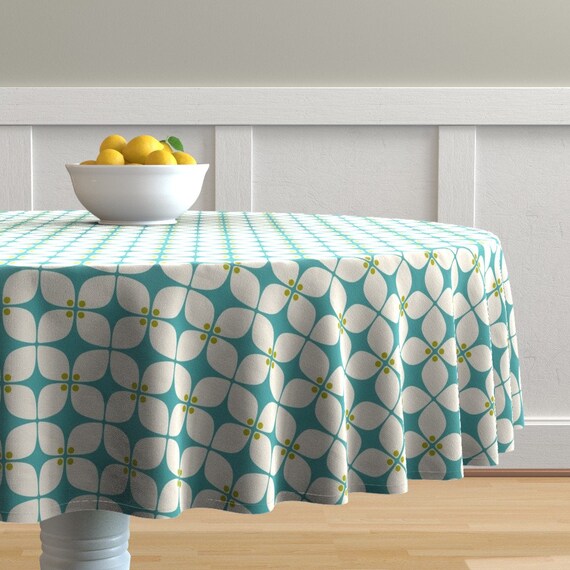 Mid Century Modern Round Tablecloth Square Teal Mod Petit by Etsy