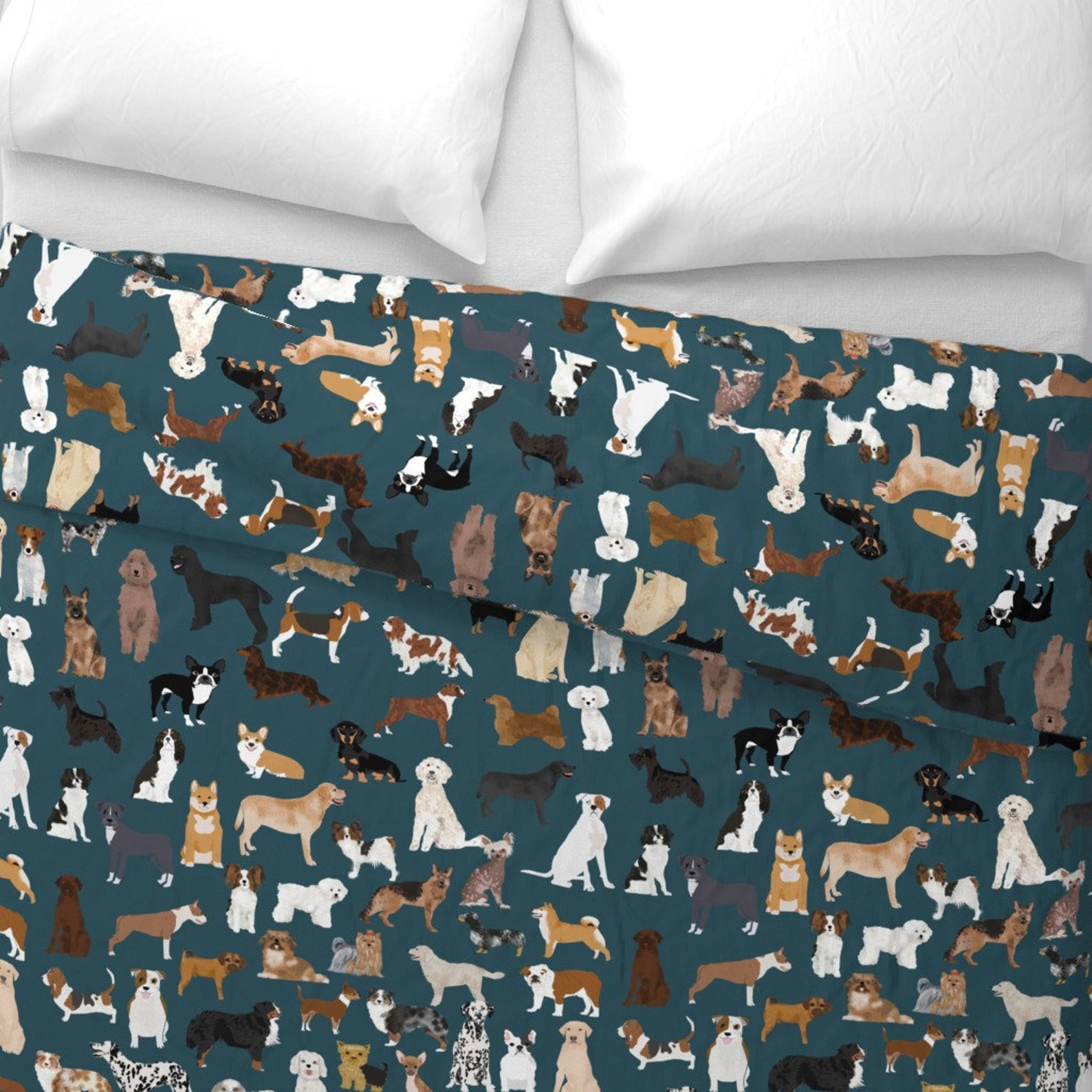 Dog Breeds Duvet Cover Dogs on Navy by Petfriendly Etsy