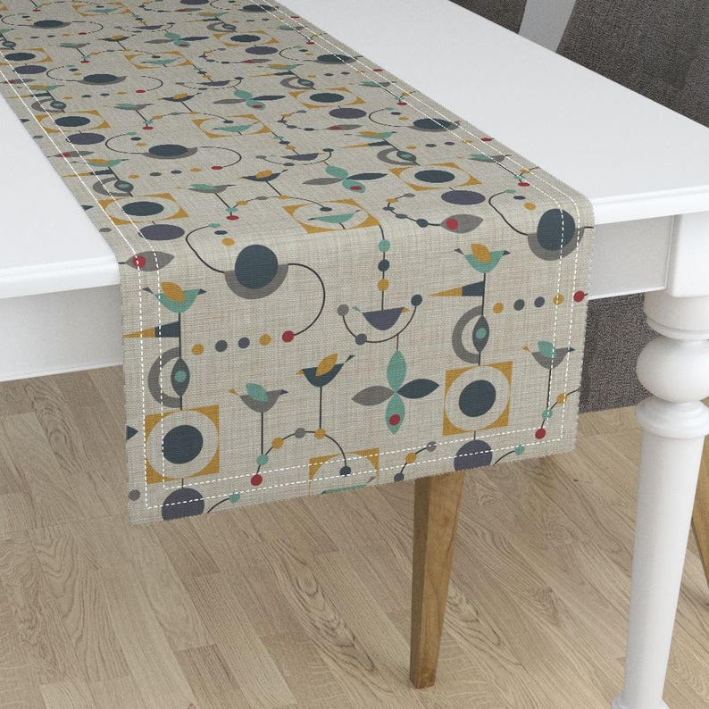 Mid Century Modern Table Runner Birdland Geometric Larger By Image 0
