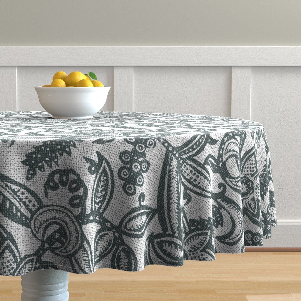 Damask Round Tablecloth Vintage Floral Lace Gray by Etsy
