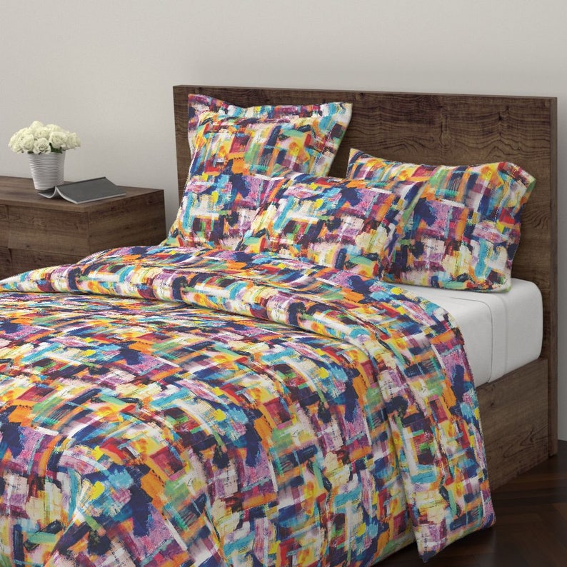Colorful Bauhaus Pillow Sham Bauhaus Abstract by jenflorentine Abstract Brushstroke Cotton Sateen Pillow Sham Bedding by Spoonflower