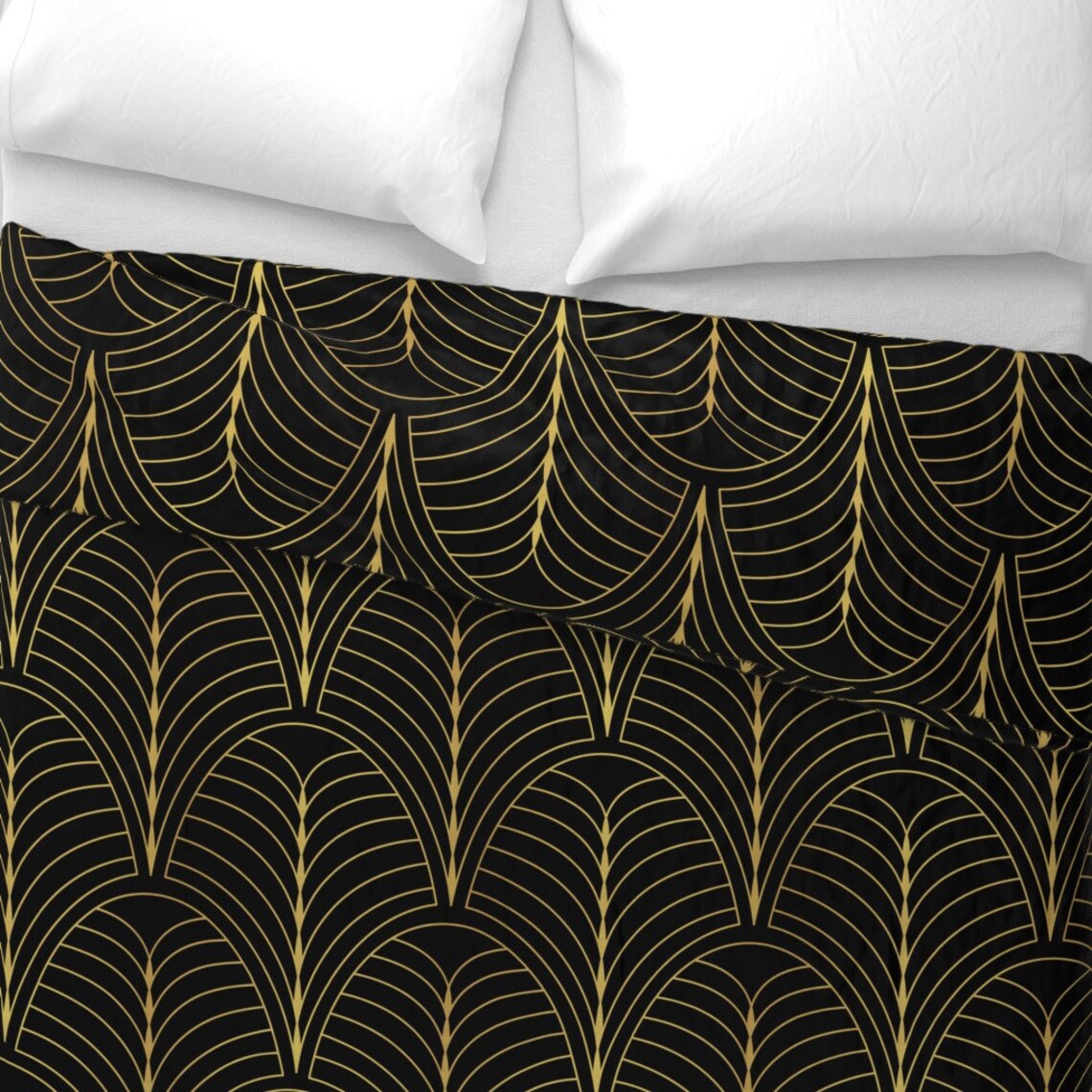 Art Deco Scallops Duvet Cover Art Deco Black by Kimsa Art Etsy