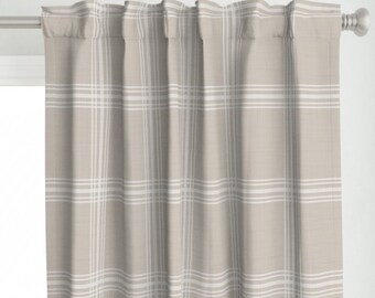 Farmhouse Check Curtain Panel - Windowpane Greige Plaid Minimal Simple Custom Curtain Panel - Windowpane Plaid by devondesignco -