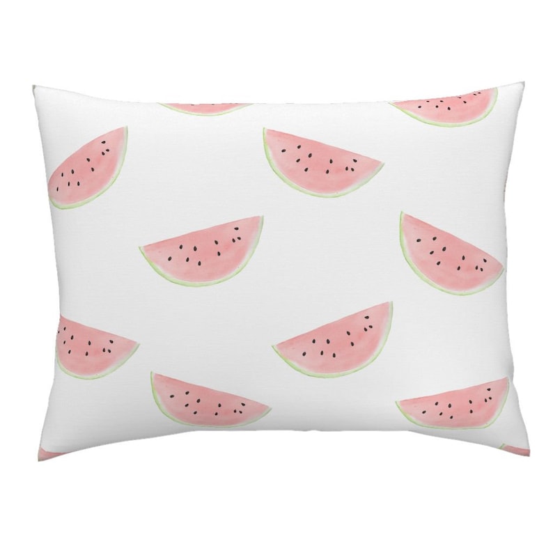 Summer Fruit Pillow Sham Watercolor Cotton Sateen Pillow Sham Bedding by Spoonflower Watermelon Seamless On White by daily/_miracles