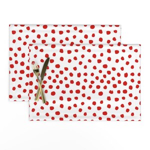 Christmas Dots Placemats (Set of 2) - Red And White Dots by charlottewinter - Polka Dots Painted Spots Cloth Placemats by Spoonflower