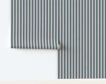 Stripe Non-Pasted Wallpaper Navy French Farmhouse Cottage - Ticking Stripe by shellypenko Wallpaper by Spoonflower