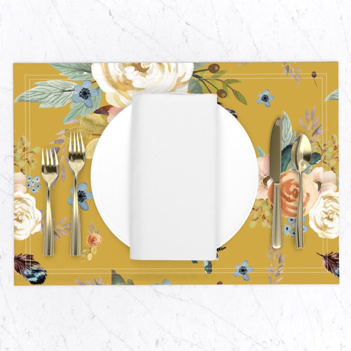 Mustard Floral Placemats set of 2 Western Autumn Mustard Etsy