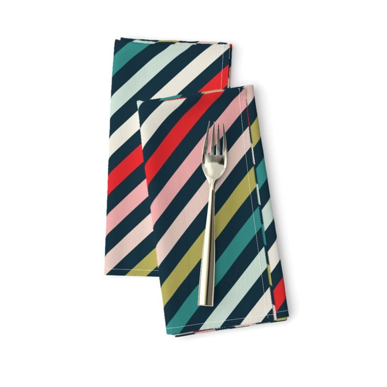 Christmas Dinner Napkins - Christmas Multi Stripe by acdesign Scandinavian Holiday Decor Striped Cloth Napkins by Spoonflower Set of 2