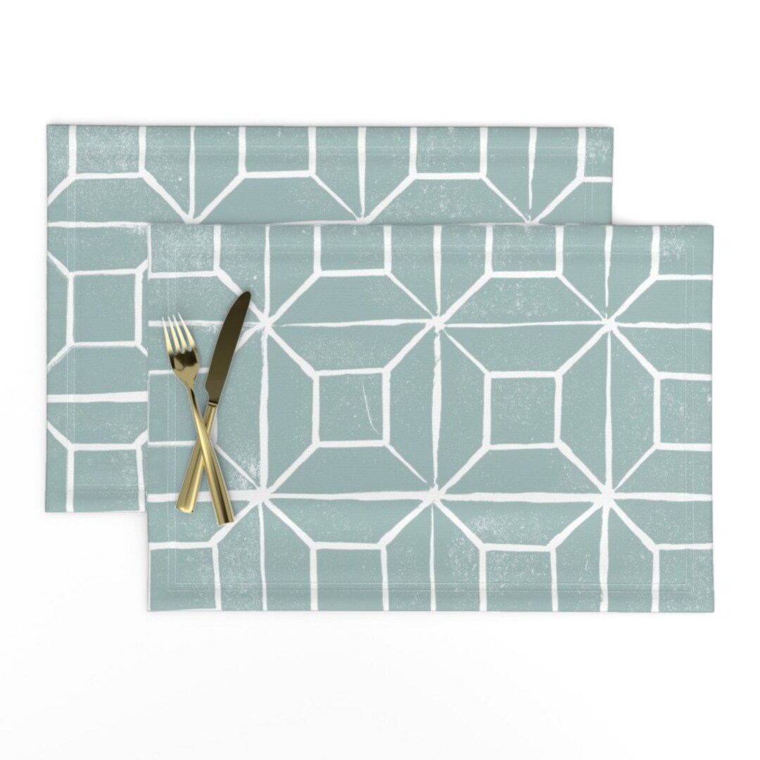 Geometric Placemats set of 2 Geometric Lino Egg Blue by Etsy