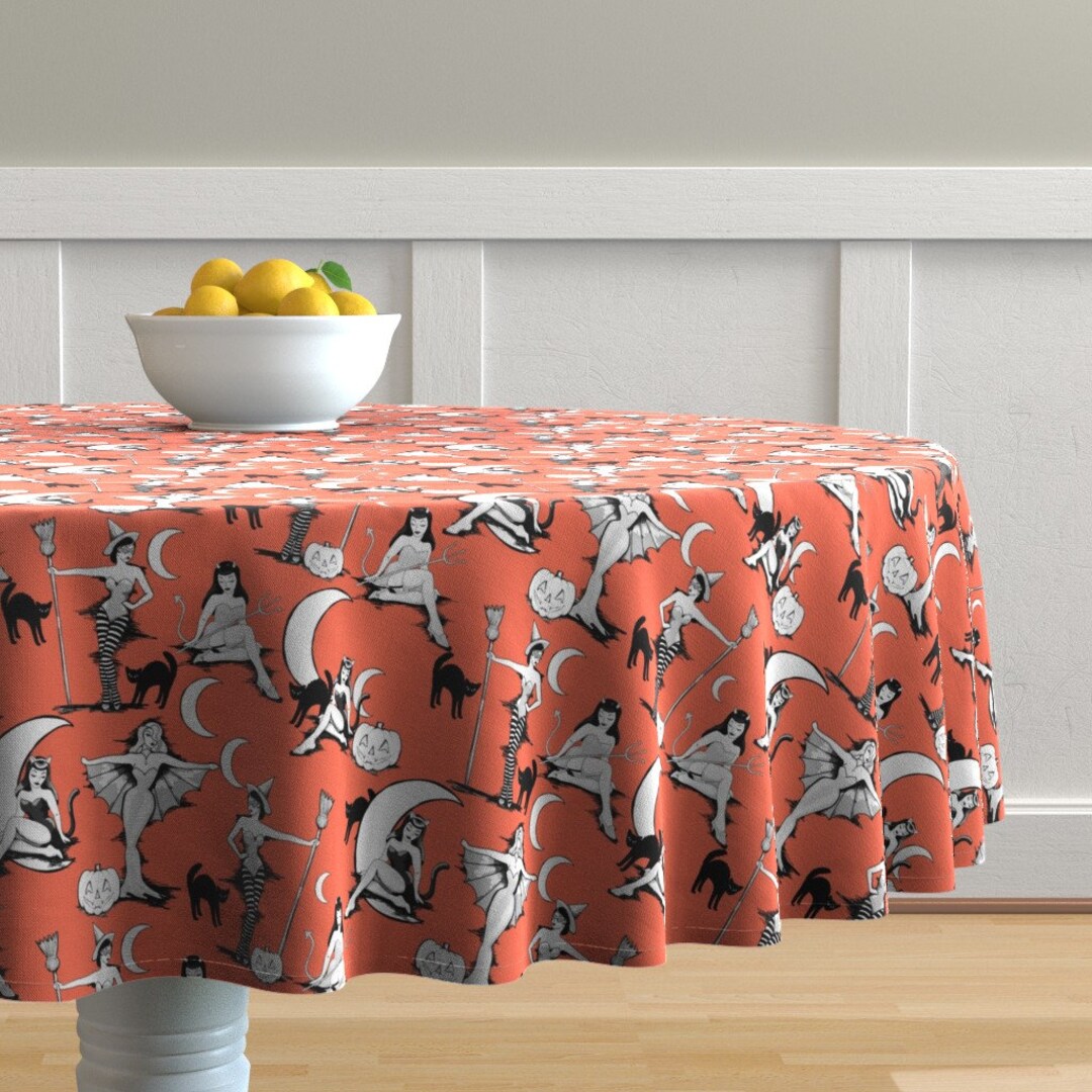 Halloween Round Tablecloth Vintage Halloween Pinups Pumpkin Etsy