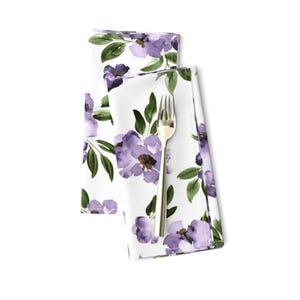 Floral Watercolor Dinner Napkins (Set of 2) - Ultra Violet Flowers Large by northeighty - English Garden Cloth Napkins by Spoonflower