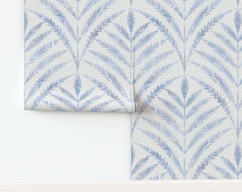 Botanical Damask Non-Pasted Wallpaper Simple Minimal Large Scale Neutral - Art Deco Fern Leaves by marketa_stengl Wallpaper by Spoonflower