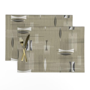 Geometric Abstract Placemats (Set of 2) - Mod Greige by theodesign - Faux Textured Mid Century Modern  Cloth Placemats by Spoonflower