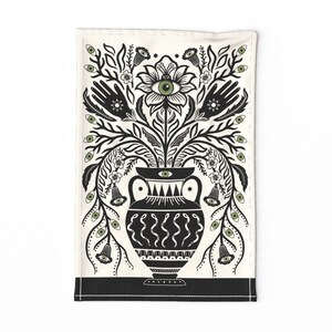 Black And Cream Tea Towel - Anatomy Still Life by misentangledvision - Goth Witch Snake Vase Linen Cotton Canvas Tea Towel by Spoonflower