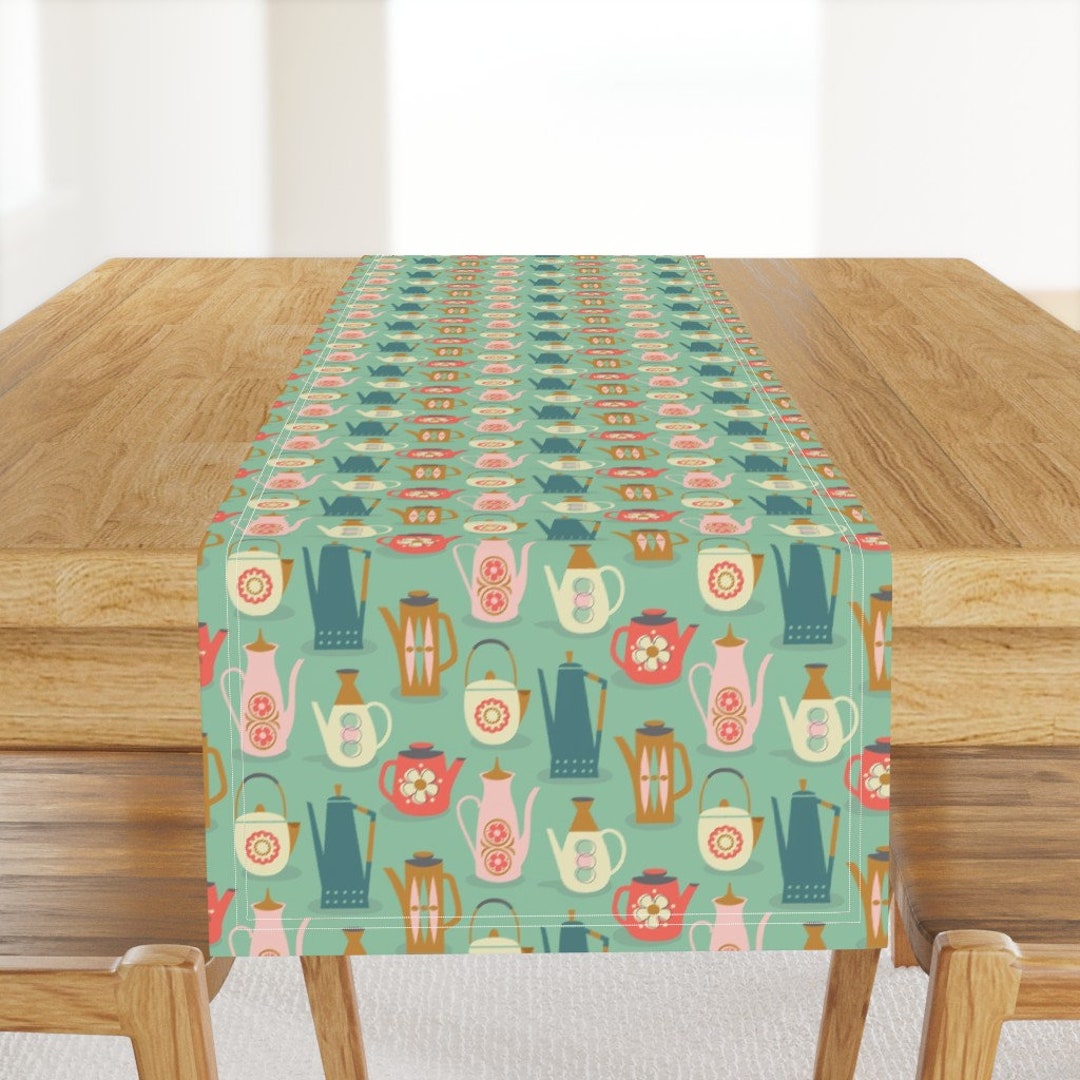 Mid Century Table Runner 60s Teapots by Studiojenny Teapot Mid Century