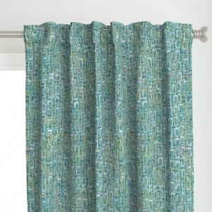 Mid Century Curtain Panel - Teal Aquatic Mod by kadyson - Geometric Abstract Shapes Aqua Teal Green Custom Curtain Panel by Spoonflower