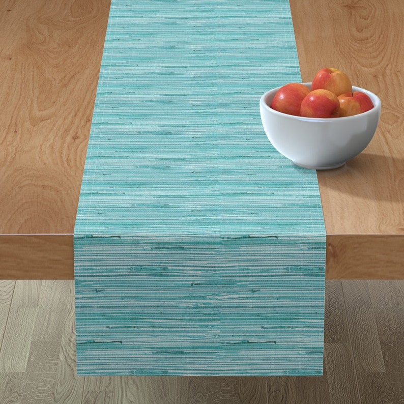 Teal Table Runner Grasscloth Print Turquoise Blue by jenlats Etsy