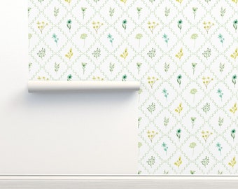 Cottage Floral Non-Pasted Wallpaper Spring Flowers Traditional - Scalloped Diamond Floral by erikafirm Wallpaper Double Roll by Spoonflower