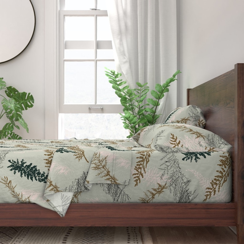 Pine Tree Forest Pine Needles Cotton Sateen Sheet Set Bedding by Spoonflower Christmas Tree Sheets Big Fir Branches by juliaschumacher