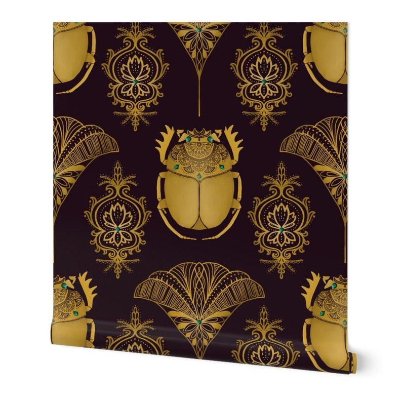 Egyptian Art Deco Commercial Grade Wallpaper Yellow Scarabs - Etsy