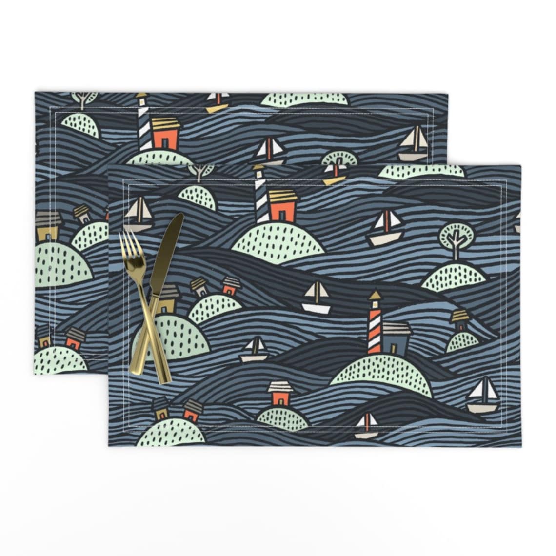 Boats Placemats set of 2 Islands on the Lake by Etsy