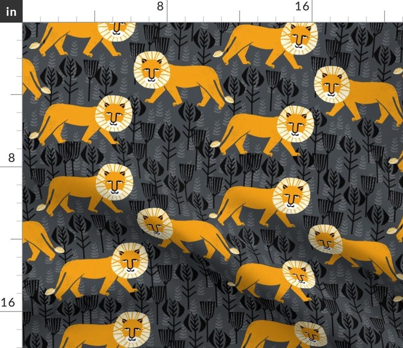 Set of 2 Orange Grey Safari Cloth Napkins by Spoonflower - Lion On Turmericcharcoal by andrea/_lauren Orange Lion Dinner Napkins