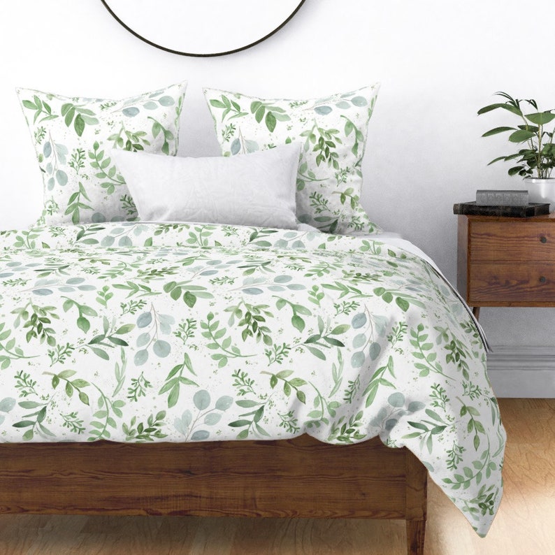 Eucalyptus Duvet Cover Watercolor Leaves by Daily_miracles Etsy