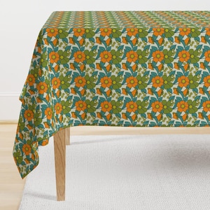 Retro Tablecloth - 70s Floral by morecandy_shop - Floral Hippie 70s 1970s Vintage Style Trending Cotton Sateen Tablecloth by Spoonflower image 1