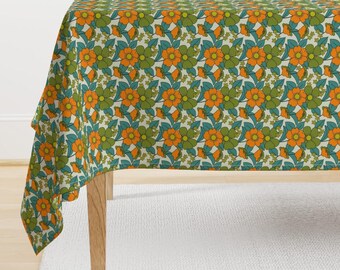 Retro Tablecloth - 70s Floral by morecandy_shop - Floral Hippie 70s 1970s Vintage Style Trending  Cotton Sateen Tablecloth by Spoonflower