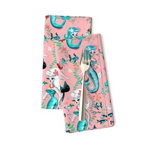 Retro Mermaids Dinner Napkins (Set of 2) - Martini Mermaids On Coral by miss_fluff - Mid Century Vintage Ocean  Cloth Napkins by Spoonflower