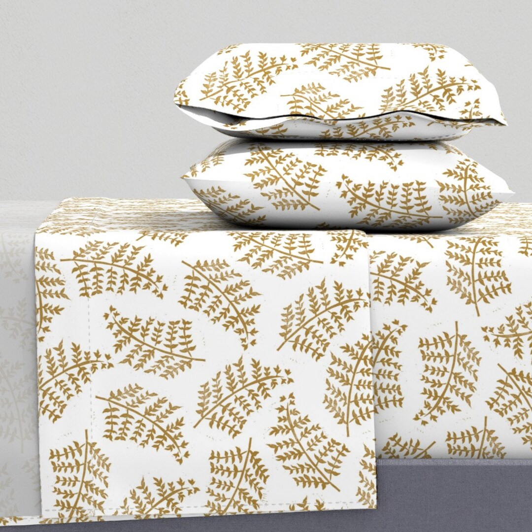Block Print Fern Sheets Ochre Ferns by Emilyruthprints Natural