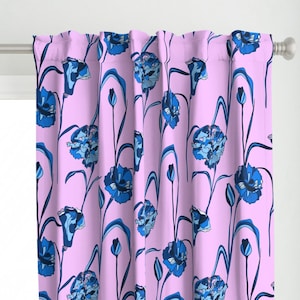 Mod Floral Stems Curtain Panel - Lavender Carnation by nathalie_robbins - Flowers Pink Purple Custom Curtain Panel by Spoonflower