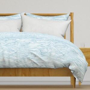 Abstract Bedding - Waves by innaogando - Blue Waves Lines Swirls Water Like Geometric Nautical Cotton Sateen Duvet Cover OR Pillow Shams