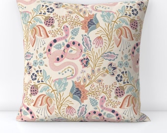 Celestial Throw Pillow - Whimsical  Snake Moon Phase Reptiles Moon Decorative Square Throw Pillow - Year Of The Snake  by house_of_haricot