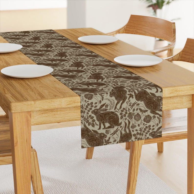 Neutral Woodland Table Runner Rabbit in Brown by Silver_steer_design