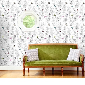 Butterflies Non-Pasted Wallpaper Butterfly Sketch Black And White - Le Papillon by willowlanetextiles Wallpaper Double Roll by Spoonflower image 9