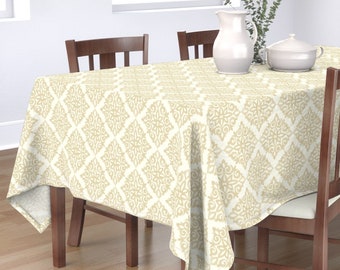 GOLD DAMASK FLORAL DESIGN TABLE CLOTH COVER PREMIUM QUALITY 