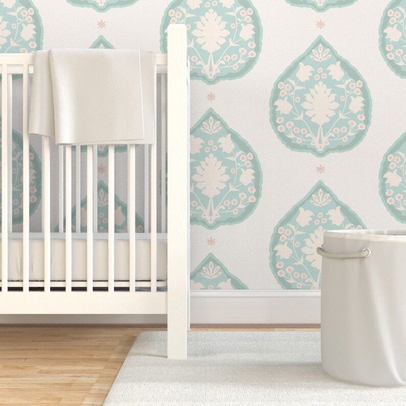 Mint Green Paisley Wallpaper Heritage Mint Boteh by Etsy