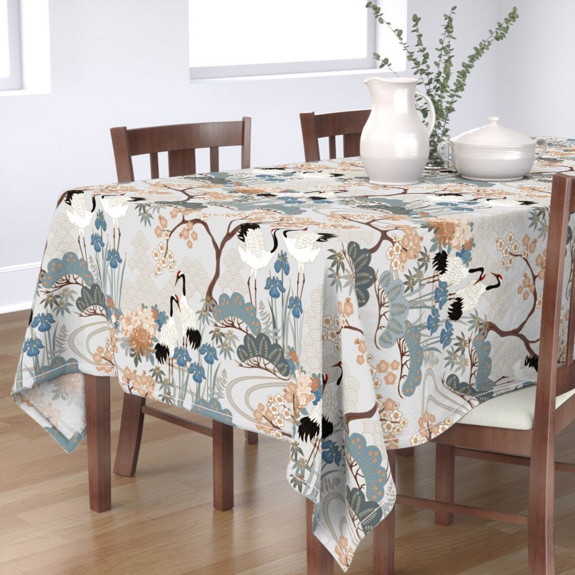 Asian Inspired Tablecloth Japanese Garden Grey by juditgueth Etsy