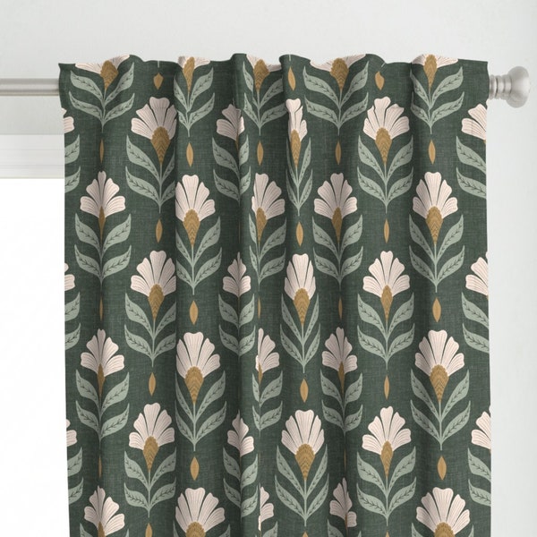 Green Flower Curtain Panel - Rustic Floral Green by scarlet_soleil - Floral Meadow Botanical Art Nouveau Custom Curtain Panel by Spoonflower