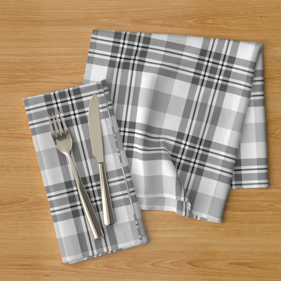 - Gray And White Plaid by northern/_whimsy Set of 2 Farmhouse  Plaid Gray Tartan Plaid Cloth Napkins by Spoonflower Rustic Dinner Napkins