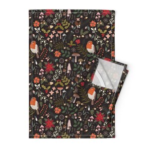 Bird Tea Towels (Set of 2) - Sleeping Robin by aliz_arteta - Botanical Poinsettia Acorn Mushroom Red  Linen Cotton Tea Towels by Spoonflower